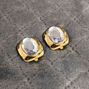 Vintage 80's Large Square Clear Rhinestone Clip Earrings